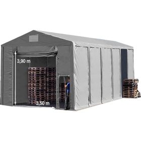   TP Vario 8x12m 4m oldalmagas raktársátor tetőablakkal, bejárat típusa: felhúzható