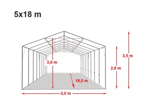 TP Professional 5x18m 2,6m oldalmagas raktársátor PVC 800 ponyvával, zöld