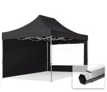   Professional összecsukható sátrak PROFESSIONAL 400g/m2 ponyvával, alumínium szerkezettel, 2 oldalfallal, panoráma ablakkal - 3x4,5m fekete