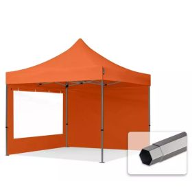   TP 3x3m összecsukható 750N acél vázas pavilon, 2 db oldalfallal - narancssárga