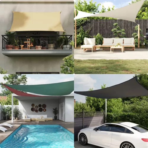  homokszínű 100% poliészter oxford szövet napvitorla 3x4x4 m