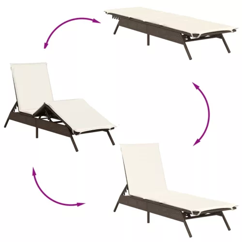  barna polyrattan napozóágy párnával