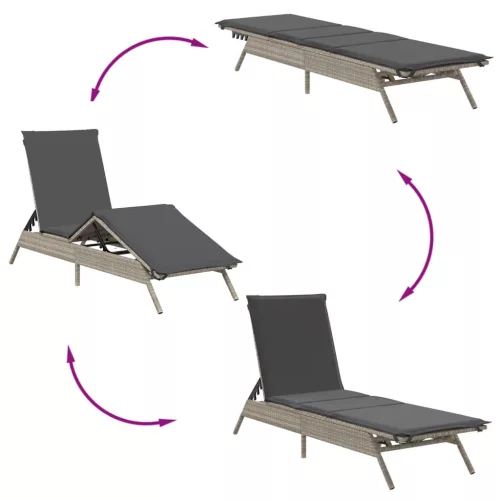  világosszürke polyrattan napozóágy párnával