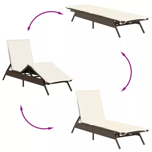  2 db barna polyrattan napozóágy asztallal