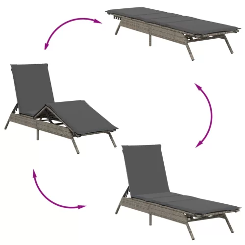  2 db szürke polyrattan napozóágy asztallal