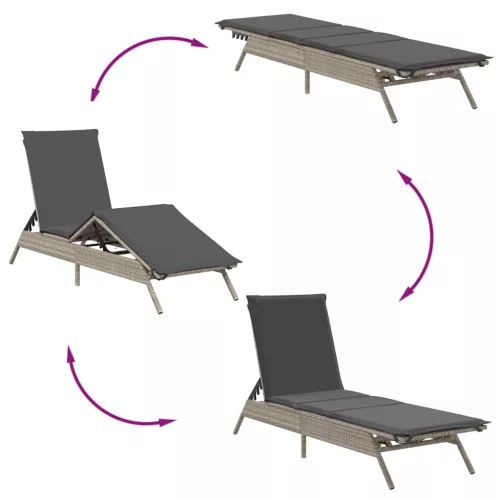  2 db világosszürke polyrattan napozóágy asztallal