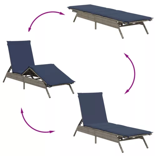  2 db szürke polyrattan napozóágy asztallal