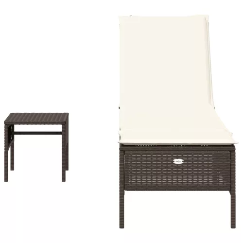  barna polyrattan napozóágy asztallal és párnával