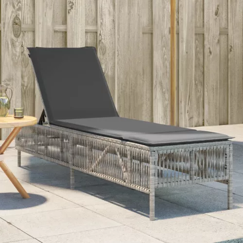  világosszürke polyrattan napozóágy párnával