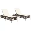  2 db barna polyrattan napozóágy asztallal