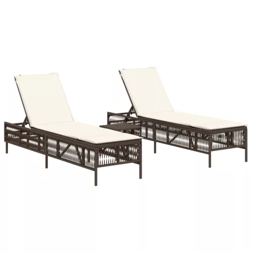  2 db barna polyrattan napozóágy asztallal