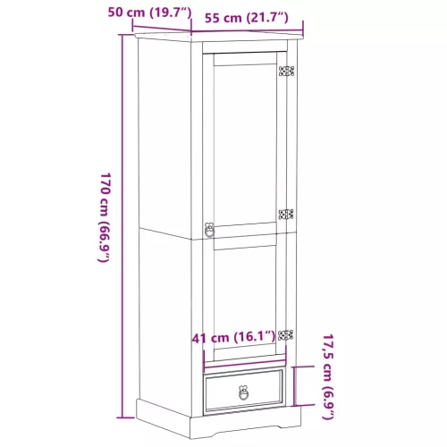  Corona tömör fenyőfa ruhásszekrény 55x50x170 cm