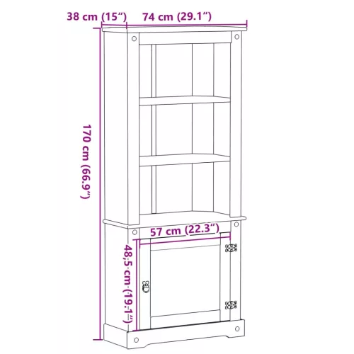  Corona tömör fenyőfa magasszekrény 74 x 38 x 170 cm