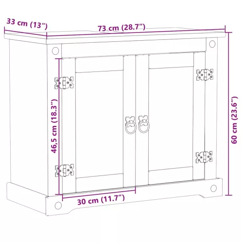  Corona tömör fenyőfa fürdőszobai mosdószekrény 73 x 33 x 60 cm
