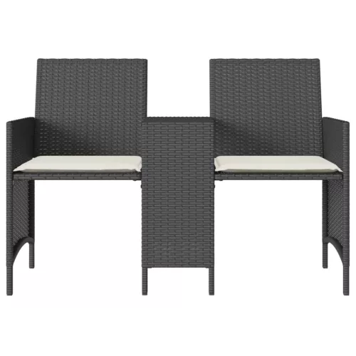  2 személyes fekete polyrattan kerti kanapé asztallal/székkel