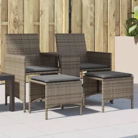    2 személyes szürke polyrattan kerti kanapé asztallal/székkel
