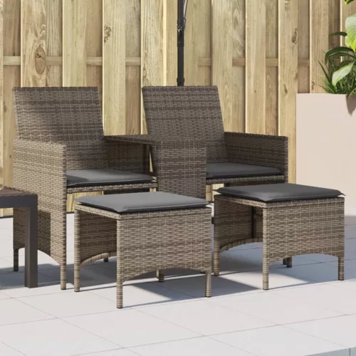  2 személyes szürke polyrattan kerti kanapé asztallal/székkel