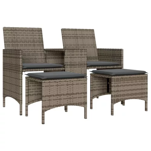  2 személyes szürke polyrattan kerti kanapé asztallal/székkel
