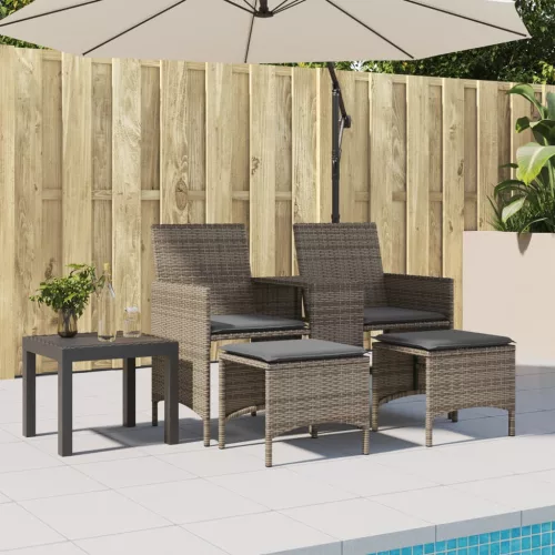  2 személyes szürke polyrattan kerti kanapé asztallal/székkel