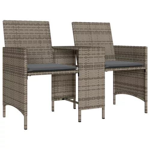  2 személyes szürke polyrattan kerti kanapé asztallal/székkel