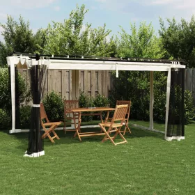  krémszínű acél pavilon hálós oldalakkal 4 x 3 m