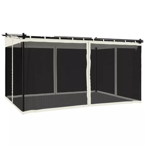  krémszínű acél pavilon hálós oldalakkal 4 x 3 m