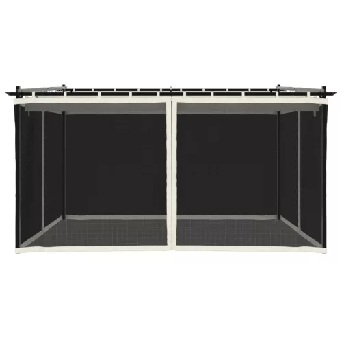  krémszínű acél pavilon hálós oldalakkal 4 x 3 m