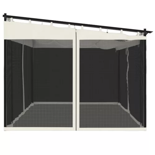  krémszínű acél pavilon hálós oldalakkal 4 x 3 m