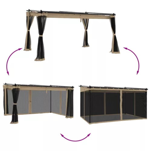  tópszínű acél pavilon hálós oldalakkal 4 x 3 m
