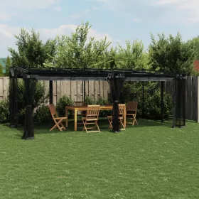  antracitszürke acél pavilon hálós oldalakkal 6 x 3 m