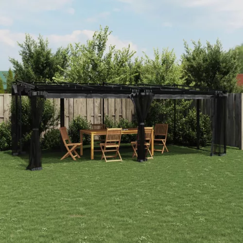  antracitszürke acél pavilon hálós oldalakkal 6 x 3 m