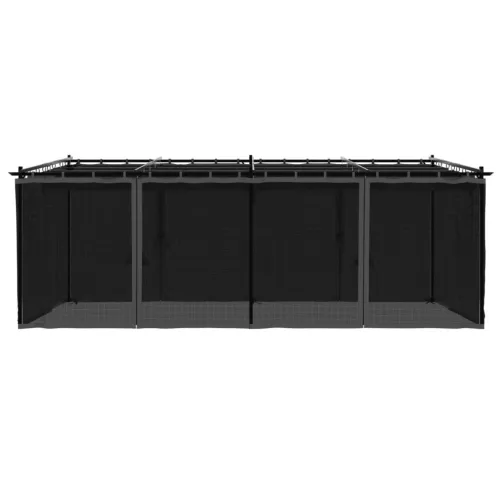  antracitszürke acél pavilon hálós oldalakkal 6 x 3 m