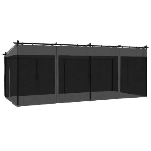  antracitszürke acél pavilon hálós oldalakkal 6 x 3 m