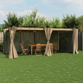  tópszínű acél pavilon függönyökkel 6 x 3 m
