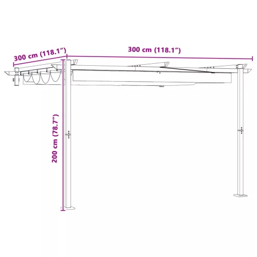 Fali Felszerelésű Pavilon Antracitszürke 3 x 3 m Acél