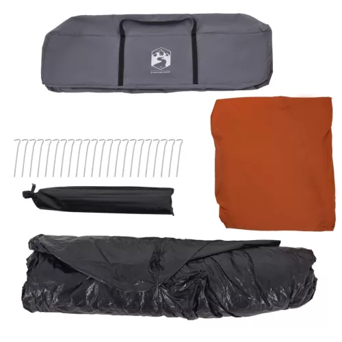  9 személyes szürke és narancs felugró családi sátor tornáccal