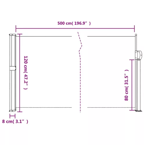  fekete behúzható oldalsó napellenző 120 x 500 cm