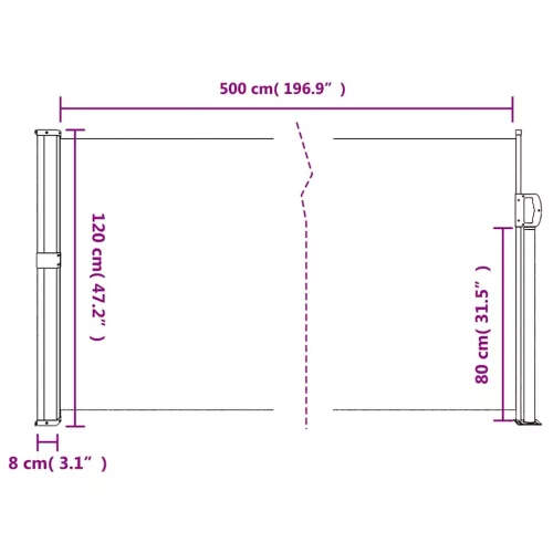  antracitszürke behúzható oldalsó napellenző 120 x 500 cm