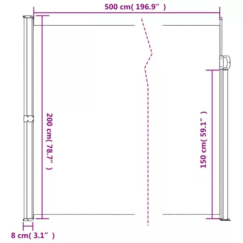  fekete behúzható oldalsó napellenző 200 x 500 cm