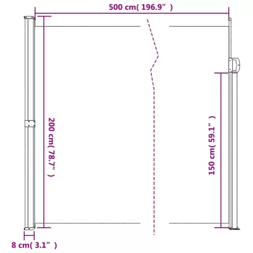  barna behúzható oldalsó napellenző 200 x 500 cm