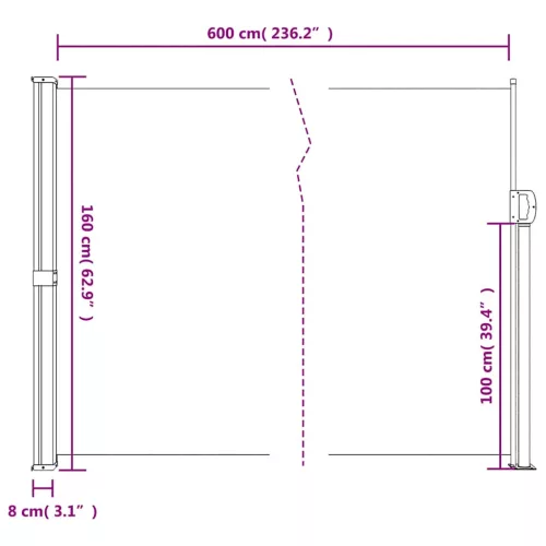  antracitszürke behúzható oldalsó napellenző 160 x 600 cm