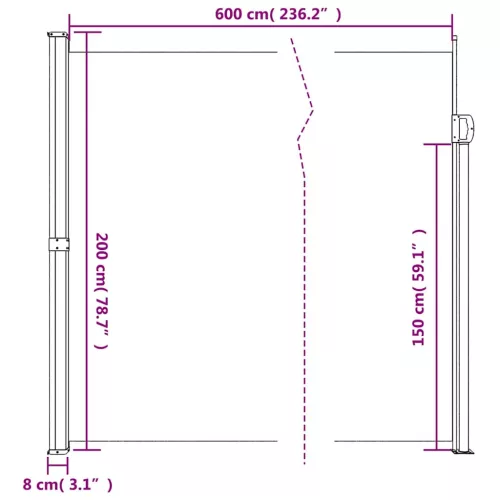  sötétzöld behúzható oldalsó napellenző 200 x 600 cm