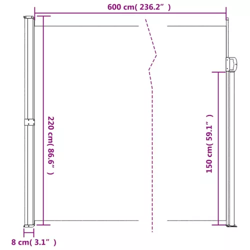  barna behúzható oldalsó napellenző 220 x 600 cm