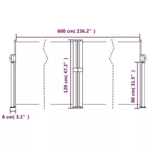  fekete behúzható oldalsó napellenző 120 x 600 cm