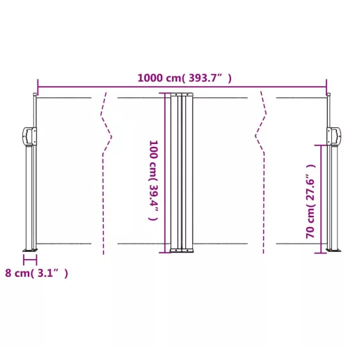  fekete behúzható oldalsó napellenző 100 x 1000 cm