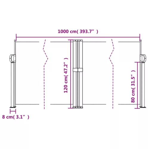  barna behúzható oldalsó napellenző 120 x 1000 cm