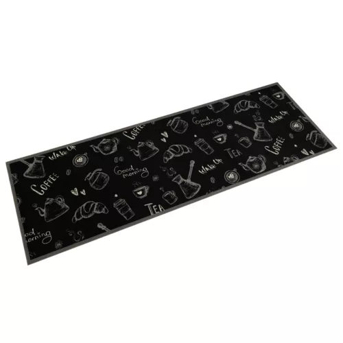  fekete reggeli mintás mosható bársony konyhaszőnyeg 60x180 cm