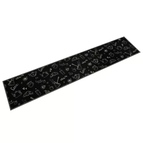  fekete reggeli mintás mosható bársony konyhaszőnyeg 60x300 cm