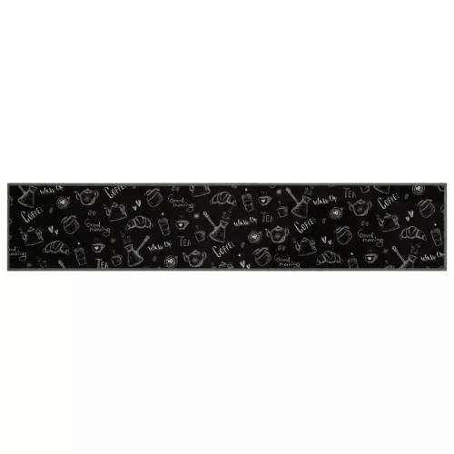  fekete reggeli mintás mosható bársony konyhaszőnyeg 60x300 cm