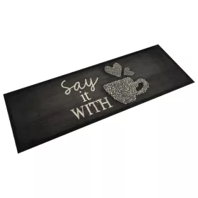    fekete mosható csészemintás bársony konyhaszőnyeg 60x180 cm
